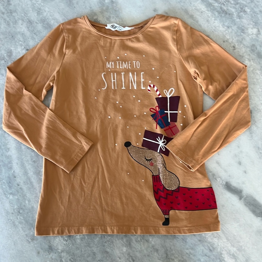 H&M Girls 6X/7 Holiday Long Sleeve Shirt